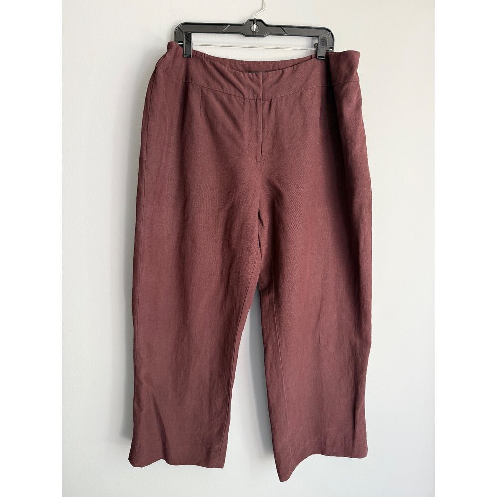 Jones New York Silk Linen Pants 20WP Plus Size Mauve Brown Cropped Wide Leg